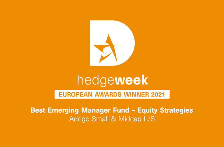 Hedgeweek  Awards - Adrigo Small & Midcap L/S - Best Emerging Manager Fund  - Equity Strategies 2021